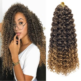 GoGo Curl Crochet hair 18inch Water Wave Crochet hair Ombre Blonde Synthetic Bohemian Crochet Braids Deep Wave Braiding hair Extensions (5Packs,1B/27)