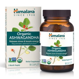 Himalaya Organic Ashwagandha Root, 90 Day Supply - Herbal Adrenal Support Supplements for Stress Relief and Energy Support - USDA Organic, Non-GMO, Vegan, Gluten Free, No Additives, 670 mg, 90 Caplets