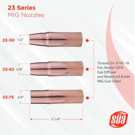 SÜA - MIG Gun Consumables Kit - Compatible with Lincoln/Magnum 300 & 400 and Tweco #3 & #4-52FN Diffuser - Tapered Tip: 0.045'' - 23 Nozzle: 5/8''