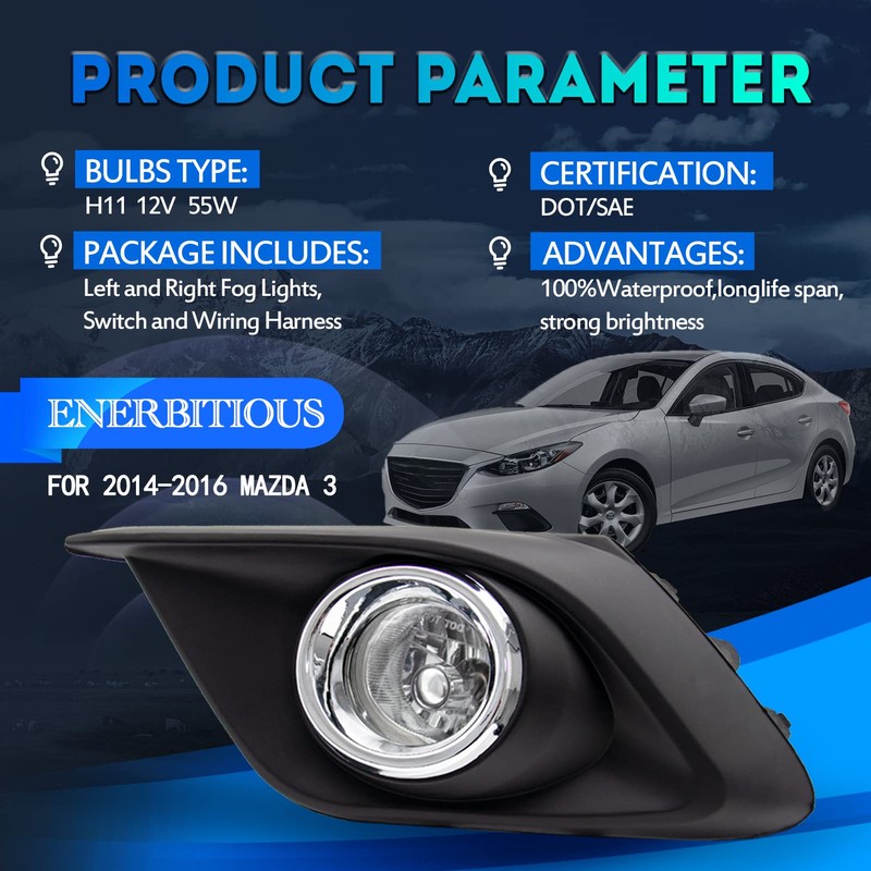 ENERBITIOUS Fog Lights Lamps Replacement for 2014-2016 Mazda 3 Fog