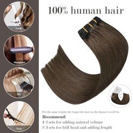 Honsoo- Material y estilo: 100% cabello humano real. Las extensiones de cabello Honsoo se pueden alisar, rizar, teñir y peinar como desees.
