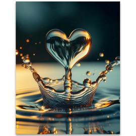 Let Love Rain: Romantic Heart-shaped Water Droplet Macro Photography-18x24 Poster-Bedroom, Anniversary, Wedding, Valentine's Day-Couples Gift Close-up Image - Modern Contemporary Interior Design Décor