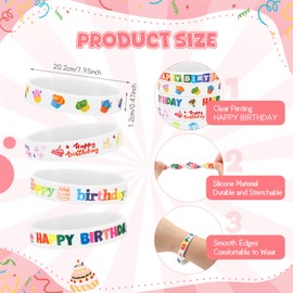 Cunno 60 Pcs Birthday Rubber Bracelets Colorful Silicone Stretch Wristbands Birthday Classroom Gifts for Kids Students Teacher Reward Back to School Birthday Party Favors Classroom Supplies (White)