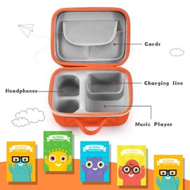 Jaffzora Hard Case Compatible with Yoto Player 3rd Generation & Headphone, Travel Storage Case for Children Bluetooth Audio Speaker Plays Audiobook Cards Radio,Orange