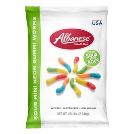 Albanese World's Best Sour Mini Neon Gummi Worms | 4.5lbs of Candy | 5 Super Sour Flavors, Gluten Free, Fat Free, Soft & Chewy Gummies | Blue Raspberry, Lemon, and More | Perfect for Birthday Parties