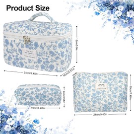 COZY CORE 3 Pack Quilted Cotton Makeup Bag Set, Cherry Travel Cosmetic Organizer with Toiletry Pouch, Portable Beauty Storage for Women Girls - Mothers Day Birthday Gifts (Orchid)