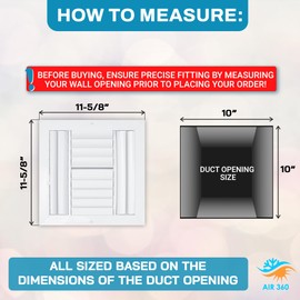 Aluminum 10 x 10 Inch 4-Way Adjustable Air Vent Cover & Deflector for HVAC, Ceiling Vent Covers, Register, Grilles & Vents, AC Vent Covers Ceiling - Improve Airflow in Your Home or Office