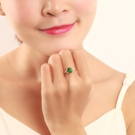 Rose Quartz Stone Ring for Women 14K Gold Plated Birthstone Rings Emerald 3.5CT CZ Eternity Engagement Wedding Band Ring for Women Size Adjustable