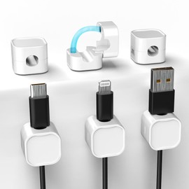 6 Pack Magnetic Cable Cord Clips, Organizer Cable Management Wire Holder Keeper Organizer for Organize USB Charger Cable Nightstand Organizer for Office, Car, Desk, Nightstand, Computer (White)