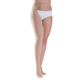 Sigvaris Compression Stockings Cotton - AG Thigh Stockings / KKL2 / Medium / Natural / Open Toe / Long / Hip Attachment Right