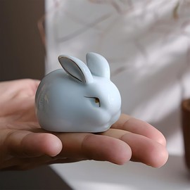Hormsdar Hand-made Celadon Rabbit Tea Pet Cute Funny Bunny Tea Accessories Lazy Kung Fu Tea Sets For Tea Lovers Home Car Shelves Decor