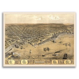 Magnet 1868 Muskegon Michigan Vintage Old Panoramic City Map Magnet Vinyl Magnetic Sheet for Lockers, Cars, Signs, Refrigerator 5"