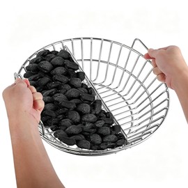 Charcoal Basket with Divider for Large Big Green Egg and Kamado Joe Classic, Stainless Steel Ash Basket for 18 Inch Ceramic Grill, Lump Charcoal Holder, 1 Pack