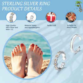 ORAZIO Toe Rings for Women,925 Sterling Silver Toe Rings Adjustable Toe Rings - CZ Flower Cross Twist Knot Opal Toe Ring Cuff - Open Womens Toe Rings Stylish Beach Band Ring Nail Rings Foot Jewelry for Summer-2PCS Opal