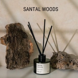 Craft & Kin Santal Woods Christmas Reed Diffuser | All Natural Essential Oil & Rattan Scent Sticks | Holiday Reed Diffusers for Home, Bathroom | Long Lasting Home Fragrance in Green Glass, 3.4oz