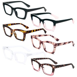 REAVEE 6 Pack Oprah Style Reading Glasses for Women Men Blue Light Blocking, Cute Square Computer Readers with Spring Hinge 1.75