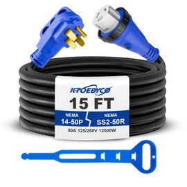 50 Amp 15FT RV Extension Cord, ETL Listed Heavy Duty Copper NEMA 14-50P to SS2-50R Power Cord with Twist Lock and Polarity Indicator