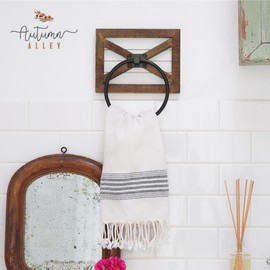 Autumn Alley Farmhouse Decor Hand Towel Ring for Bathroom - Rustic Towel Holder/Rack, Wall Mounted, Mix of Wood, Unique Shiplap & Black Ring