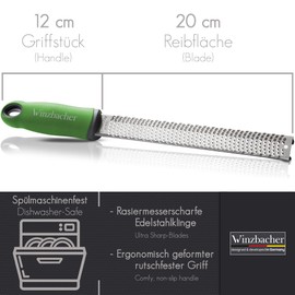 Winzbacher® Premium Zester / Grater, Parmesan / Lemon / Nutmeg / Ginger Grater and Much More Razor-Sharp Stainless Steel Blade, Dishwasher-Safe, Incl. Protection & Cleaning Brush