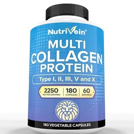 Nutrivein Multi Collagen Protein Capsules | 180 Easy-to-Swallow Hydrolyzed Peptides for Men & Women | Supports Aging, Joints, Hair & Skin Health