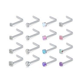 D.Bella 18G 20G 22G L Shaped Nose Studs Surgical Stainless Steel 1.5mm 2mm 2.5mm 3mm CZ Nose Rings For Women