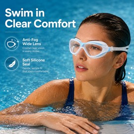 Swimming Goggles for Adults – Anti-Fog Wide Lens with UV Protection, Silicone Seal & Adjustable Strap for Pool Use