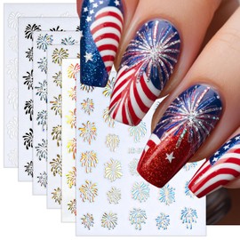 6 Sheets Independence Day Fireworks Nail Stickers for Nail Art 3D Self Adhesive 4th of July Nail Art Stickers Colorful Fireworks Nail Decals for Women Girl Holiday DIY Nail Decoration