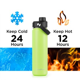 ThermoProof Double-Walled Vacuum Insulated Stainless Steel Water Bottle - Wide Mouth with Chug & Spout Lids, Dishwasher Safe, Reusable, Leakproof, Hot & Cold for Men, Women & Kids - 22oz, Fresh Mint