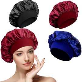 Aufondof 3PCS Satin Bonnet, Silk Bonnet Hair Bonnet for Sleeping Satin Cap Extra Large Reversible for Women Curly Natural Hair Blush Silk Hair Wrap, Soft and Comfortable Silk Sleep Cap