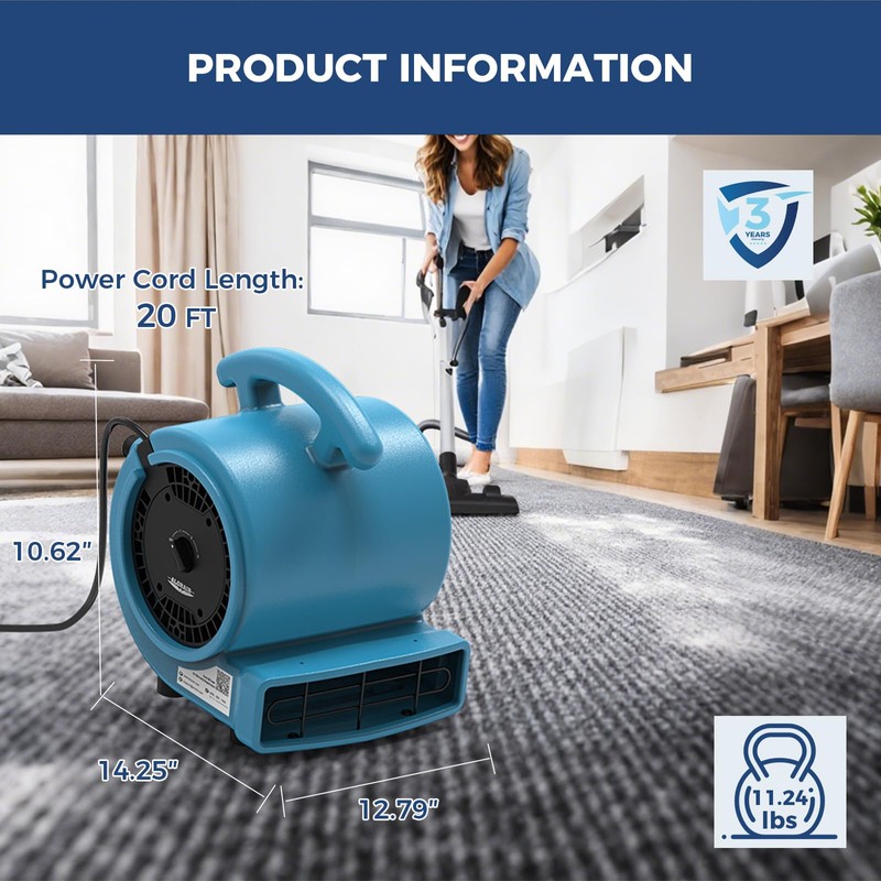 ALORAIR 1000 CFM Air Mover Blower Fan for Drying, Ventilating,