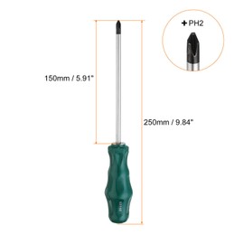 HARFINGTON 2pcs PH2 Phillips Screwdriver #2 9.8" Magnetic Screwdrivers 5.9" CR-V with Ergonomic Handle for DIY Repairing, Green