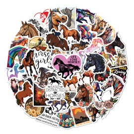 BEATRI Horse Stickers 50Pcs Horse Riding Stickers Vinyl Waterproof for Water Bottle, Laptop, Car, Luggage, Horse Gifts for Girls Women Kids (Horse Stickers)