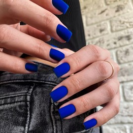 Matte Royal Blue Press on Nails Short Square, Short Fake Nails Glue on Short Square Nails Press on, Soft Gel Glue on Nails Short Stick on Nails for Women Thick Reusable Solid Color Acrylic Nails 24pcs