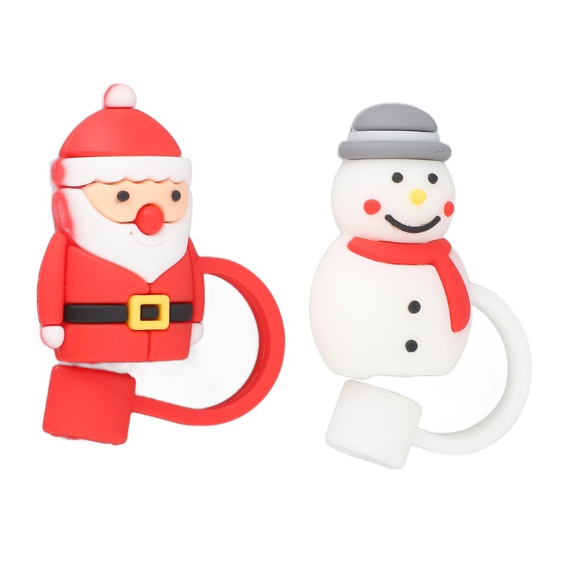 10Pcs Christmas Straw Covers Caps Cartoon Soft Silicone Christmas Straw