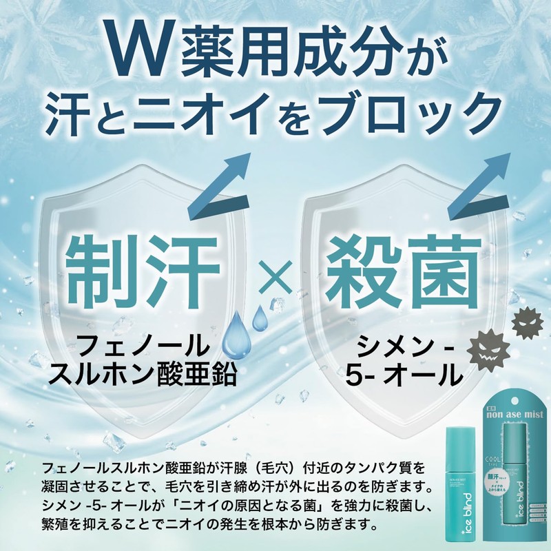 ICE BLIND ノンアセミスト 医薬部外品 顔汗 ブロック 制汗ミスト 冷感 化粧崩れ防止 制汗剤
