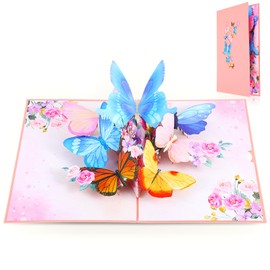HJZHII 3D Pop Up Card, Birthday, Birthday Card with Gardenia Scent, Woman Pop Up Card, Birthday Card, Pop Up Butterfly and Flower Greeting Card, Golden Envelope, Blank Cardboard, Valentine's Day Card