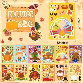 DECYOOL 36 Pack Thanksgiving Stickers, Turkey Make a Face Stickers Thanksgiving Crafts Make Your Own Turkey Stickers for Autumn Fall Thanksgiving Party Games Classroom Activities
