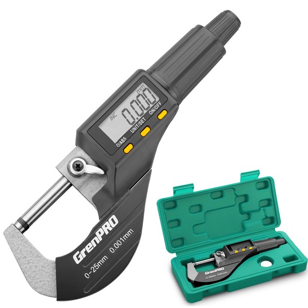 GRENPRO Digital Micrometer, Professional Inch/Metric Precision Thickness Gauge with Protective