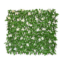 GLANT Expandable Fence Privacy Screen for Balcony Patio Outdoor,Decorative Faux Ivy Fencing Panel,Artificial Hedges (Single Sided Leaves) (2, Green-Flowers)