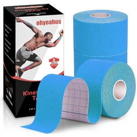 Kinesiology Tape(3 Rolls pack), Elastic Therapeutic Sports Tape Pro for Shoulder Knee Elbow Ankle, Waterproof, Breathable, Latex free, 2" x 19.7 feet Per Roll (Blue)