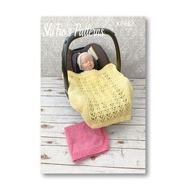 Knitting Pattern for 2 Shaped car seat Blankets in Aran Yarn, Lacey Design and one Plain, Book, Booklet, Craft, KP682