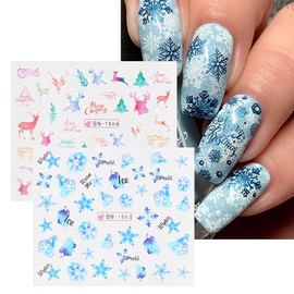 Christmas Nail Stickers Snowflake Nail Art Water Decals Transfer Foils for Nails Supply Snowman Reindeer Santa Claus Bell Tree Stick Sticker for Women Girls Christams Nails Design Art Decoration 12PCS