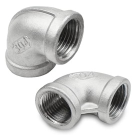QZKJQDD 2 Pcs 304 Stainless Steel 90 Degree Elbow Fittings, 1/2" BSP Female Pipe to 1/2" BSP Female Pipe Fitting, for Pipe Connecting Conversion, Gas, Fuel, Water