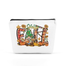 Gnomes Gifts for Women Cute Gnome Fall Cosmetic Bag Autumn Pumpkin Fall Leaves Makeup Bag Western Stuff Sunflower Gifts for Women Sister Friend Travel Organizer Thanksgiving Christmas Birthday Gifts