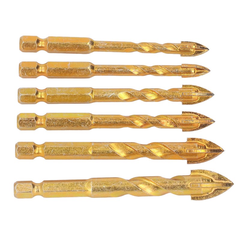 6Pcs Cross Spearhead Drill Bit Carbide Hex Shank Drilling Tool