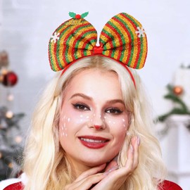 Olbye Red Bow Headband Snowflake Big Hair Bows Shiny Bowknot Hairband with Bows Festival Holiday Hair Hoop Christmas Hair Accessories for Women Girls (C-Red Green Yellow)