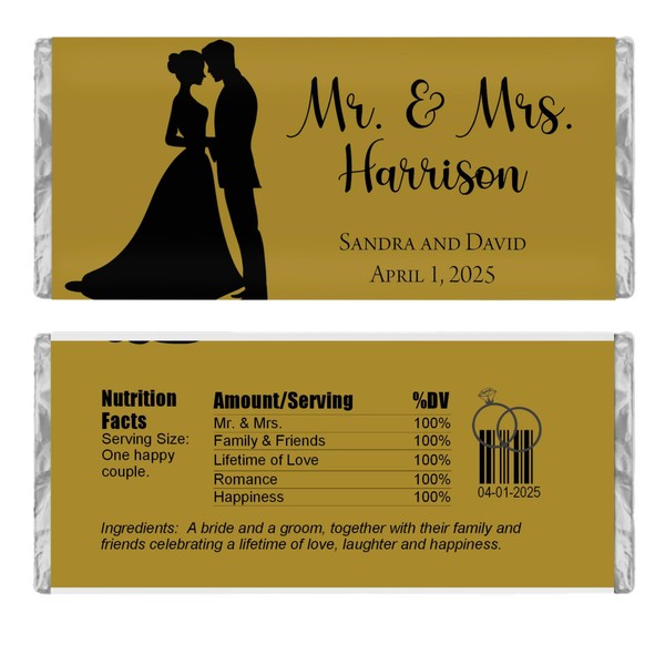 Wedding Personalized Candy Wrappers, Bridal Shower Party Favors, Pack of