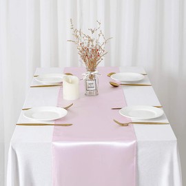 Pink Satin Table Runner Rectangle 10 Packs 12x108 Inches Party Table Runner Smooth Silk Satin Fabric for Wedding Baby Shower Decorations