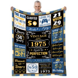 REETOOK 50th Birthday Gifts for Men, 1975 Themed Flannel Blanket, 50th Birthday Gifts for Men, Cozy and Soft Throw Blanket for Birthday, Holiday, Warm Birthday Themed Blanket for Bed, Couch, 50x60