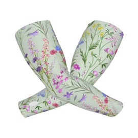 ANSGSD Green Flower Gardening Sleeves With Thumb Hole For Women Men, Farm Sun Protection Thorn Proof Cooling Arm Sleeves To Cover Arms For Garden Sports
